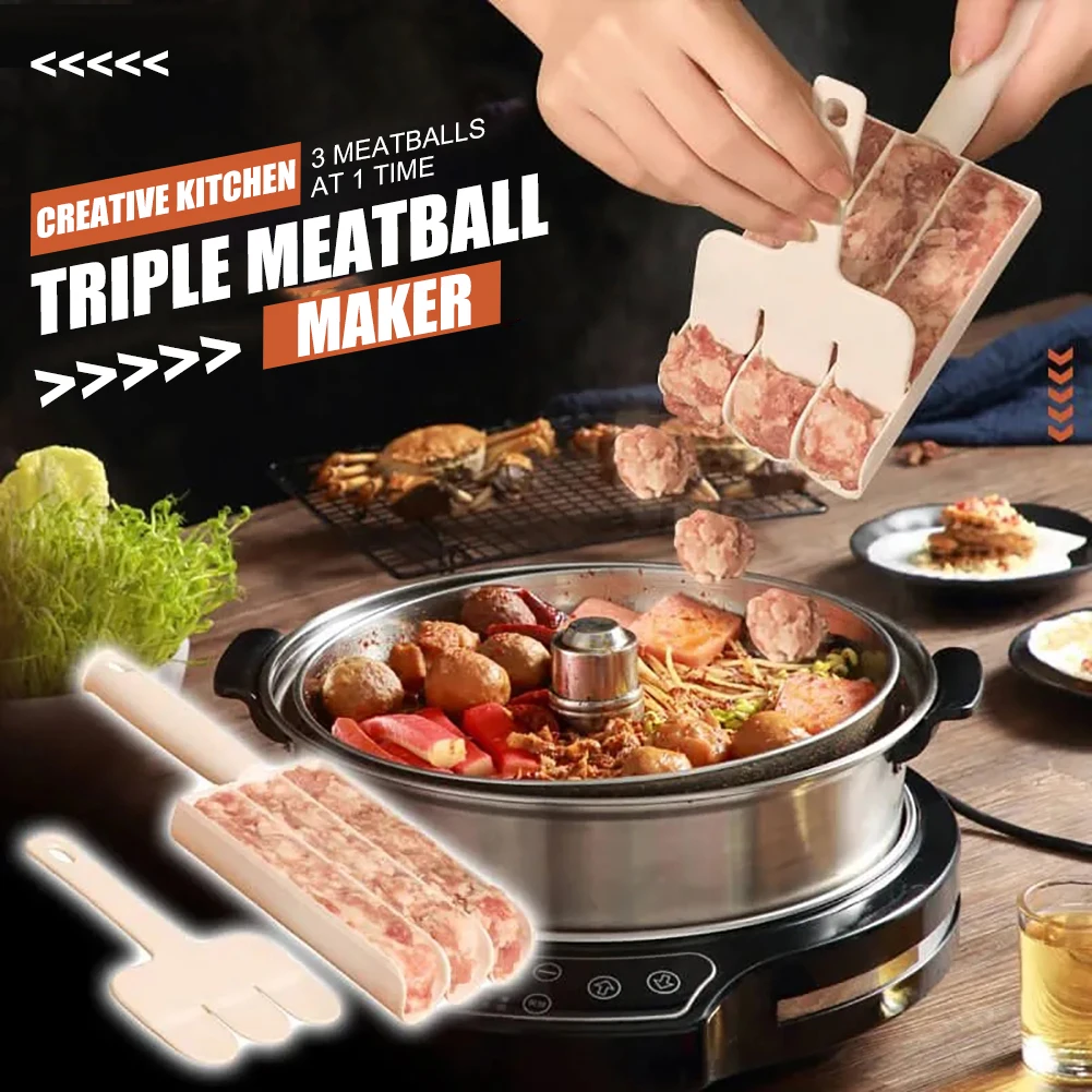 New Triple Quadra Meatball Maker Fried Fish Beaf Meat Making Balls Mold Spoon Meat Home Kitchen Cooking Outdoor BBQ Gadgets