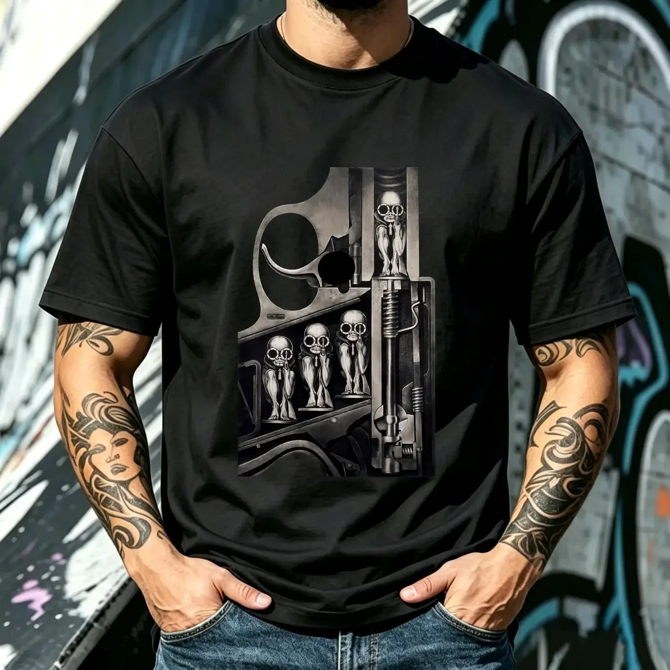 washed T Shirt HR Giger Birth Machine 1967 vintage Washed Versatile Breathable Soft Stretched Top For Everyday Wear Comfortable