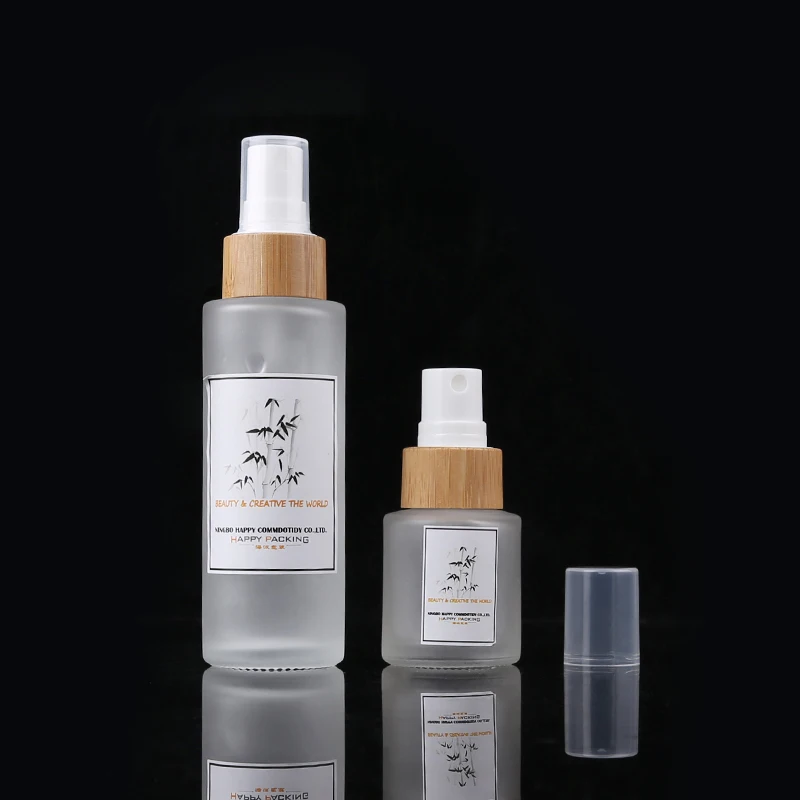 5Pcs/Lot 30/50/60/80/100ml 1OZ Frosted Glass Serum Spray Bottles With Bamboo Collar Spray Lid Perfume Empty Bottle Jar Free Ship