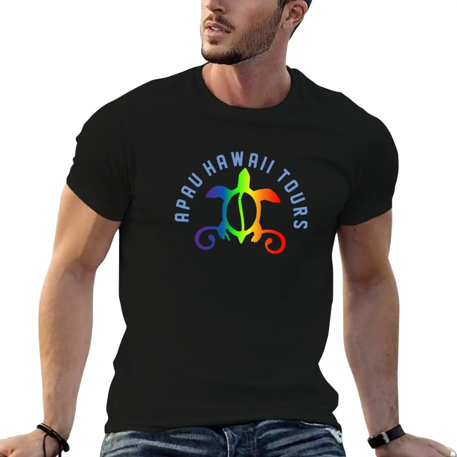 Apau Hawaii Tours - Collegiate Style Logo T-Shirt Daily Work Short Sleeve Top