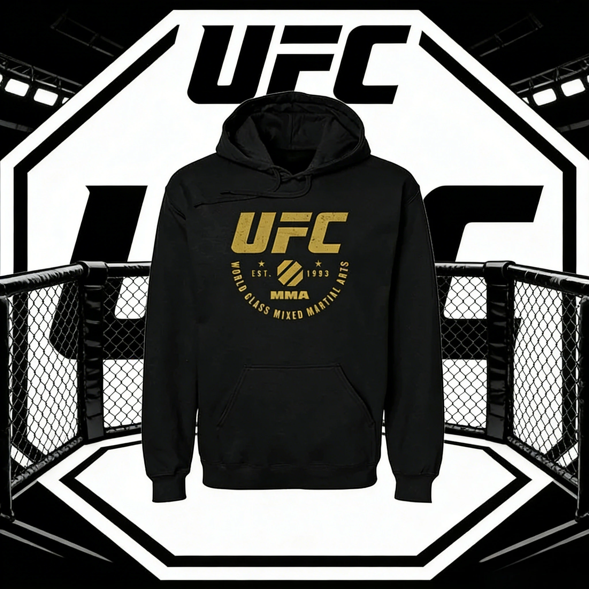 

UFC Classic Logo Theme 2025-26, осенне-зимняя свободная повседневная толстовка из 100% хлопка с принтом, подходит для мужчин и женщин