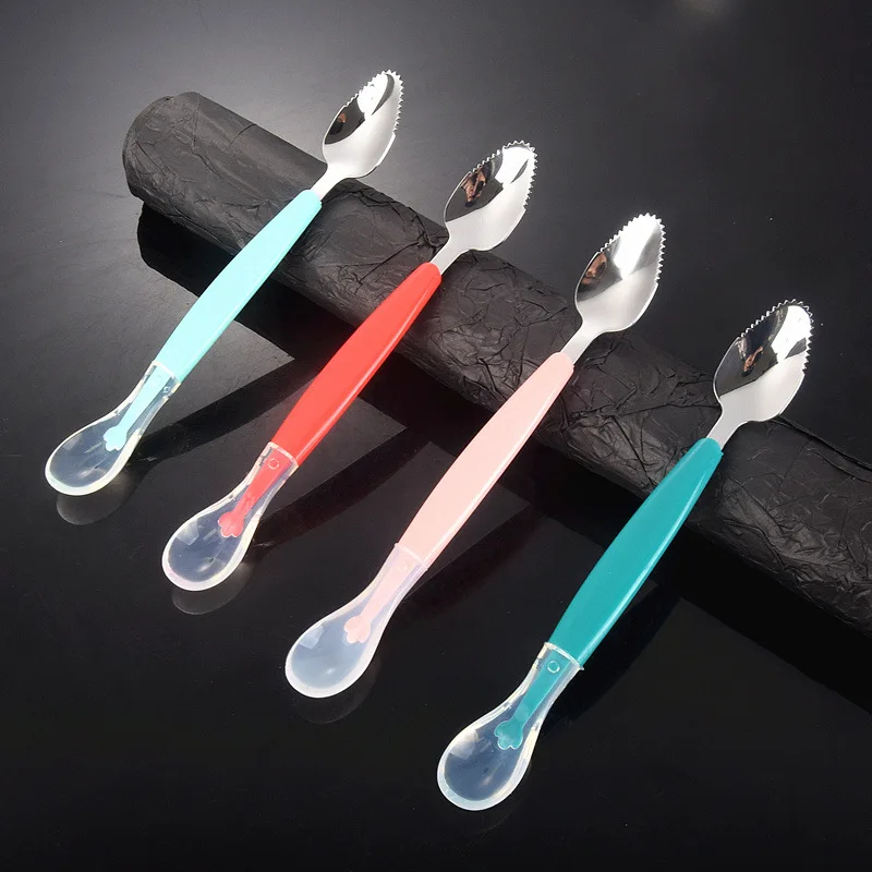 Scraping Spoon for Children Baby Feeding Spoon Silicone Double Headed Fruit Supplement Spoon