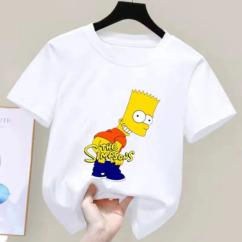 Simpsons Funny Printed T-Shirt Kids Fashion Trend Top Boys Girls All Seasons Cotton Crew Neck Short Sleeves