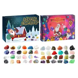 Ore Christmas Advent Calendar 2024 Rocks Mineral Fossils Gemstone Blind Box 24 Days Countdown Gift For kid & Geology Enthusiasts