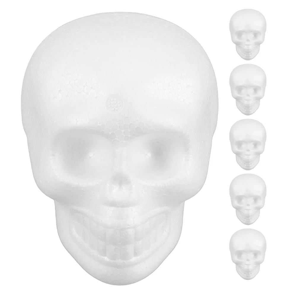 

6Pcs Foam Skull Heads DIY White Foam Shapes for Painting Halloween Hanging Indoor Outdoor Party Decorations Skull Decoration