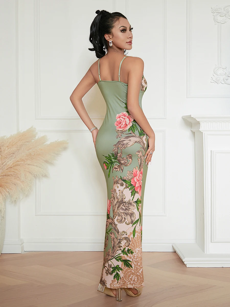 Robe de cocktail longue à imprimé floral pour femme, col en V, dos nu, club, fête, été, S, M, L, nouveau