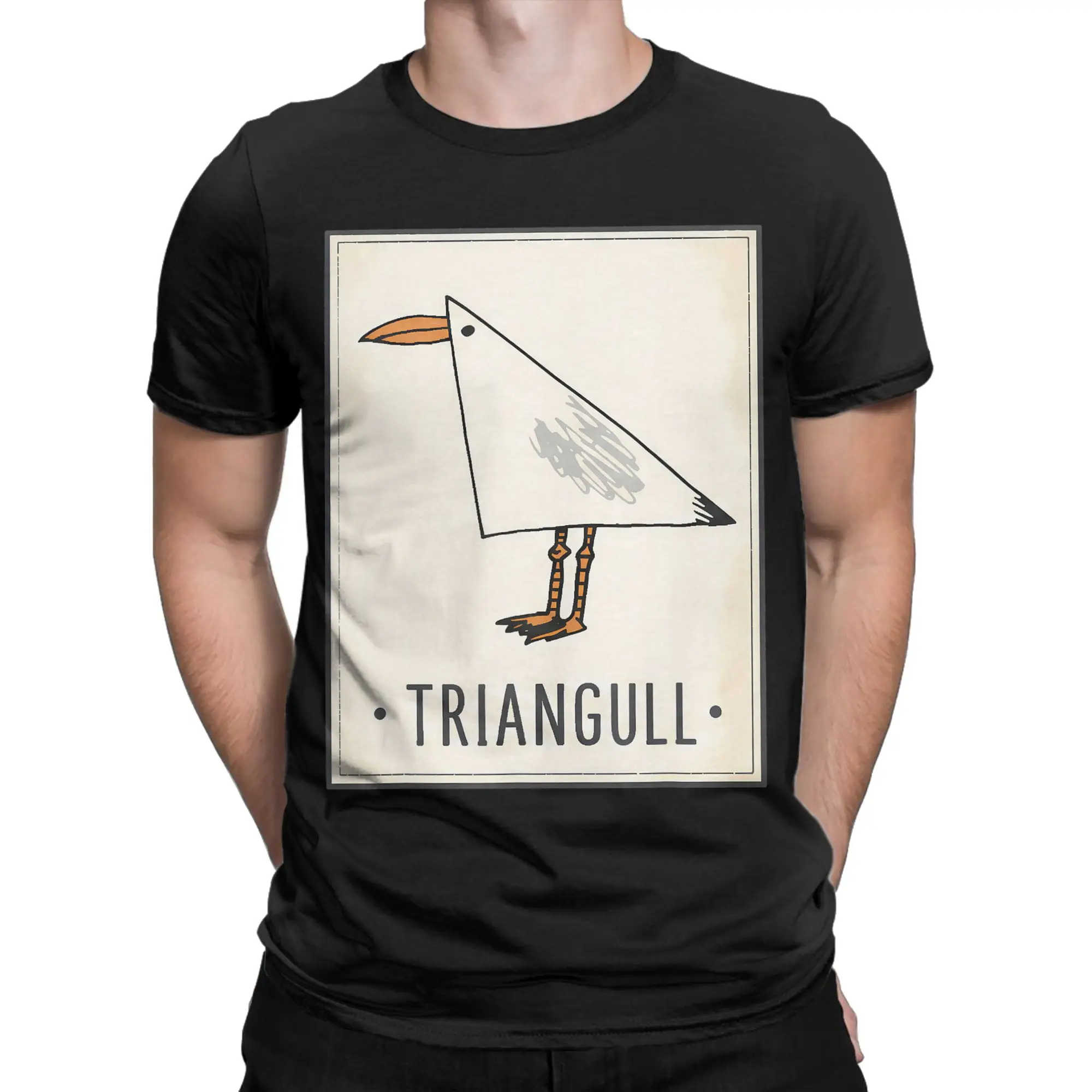 Vintage Geometric Triangull Triangle Seagull Bird Pun T Shirt Summer  Cotton T Shirts For Men Casual Tshirt Short Sleeves Tops