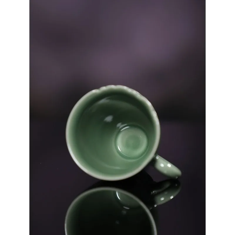 Put the cup owner cup single cup, ceramic engraved tea teacup, plum green teacup gift