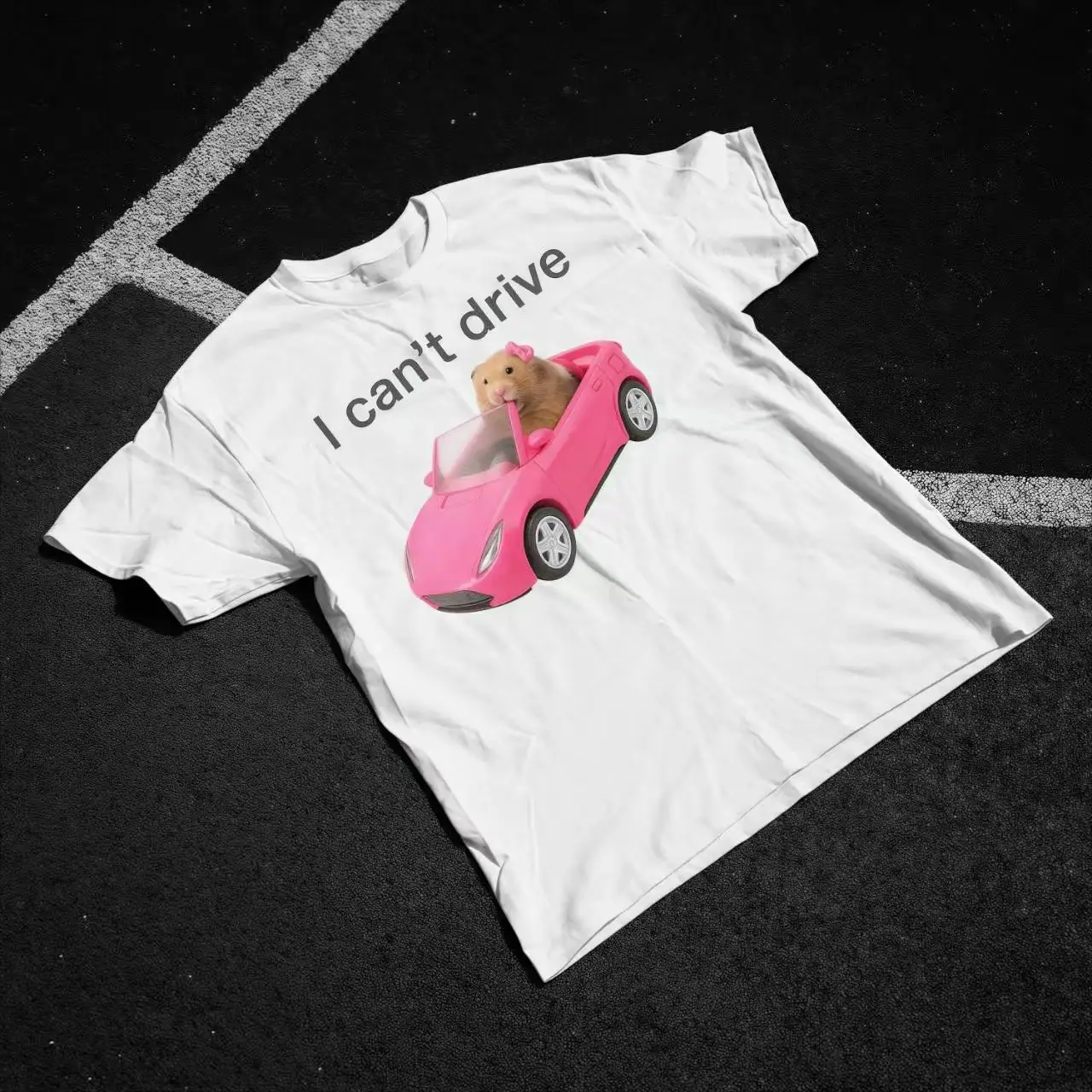 

Funny Hamster Driving Car T-Shirt Women Men Cute Animal Graphic Tee Pink Sports Car Casual Pet Lover Gift Top
