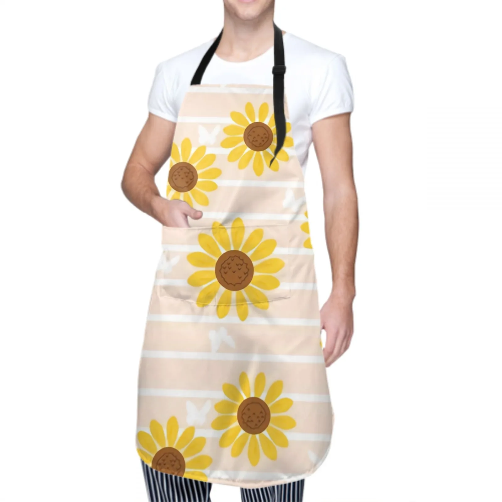 Watercolor Waterproof Apron with 2 Pockets Kitchen Chef Apron Colorful Apron for Hair Brushing Cooking Baking Painting Gardening