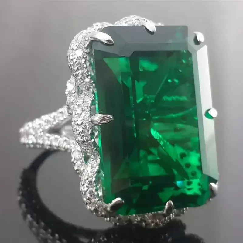 Huitan achteckiger Damen-Ring in Silberfarbe, moderner Partyschmuck mit hellgrünem Zirkonia, modische Accessoires – Detail 8