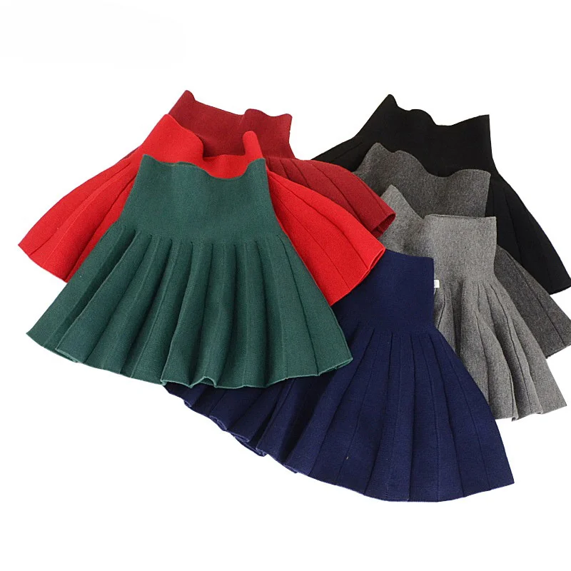 Small size Spring Autumn Winter Children Skirts Casual Color Red & Black Skirts For Girls New 2T-7T Kids Girls Pleated Skirts