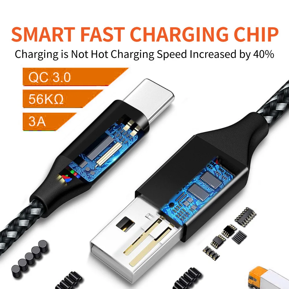 UTHAI SL-BSTC-001 Nylon Braided Android Mobile Phone Type-c PS5 Data Cable USB Fast Charge Extension 3 Meters Charging Cable