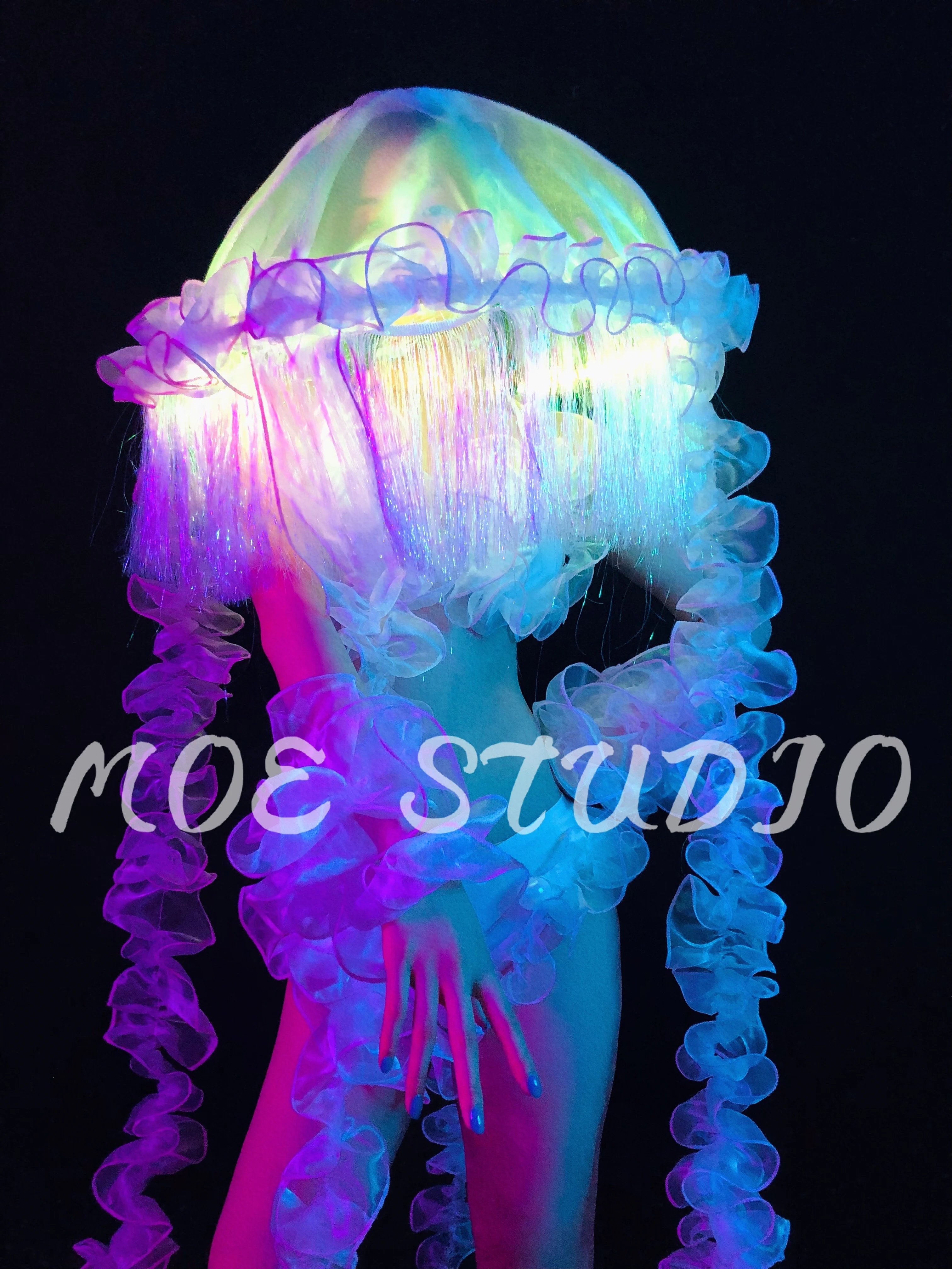 

sexy gogo costume Luminous bikini suit LED colorful jellyfish Nightclub show Bar ocean series