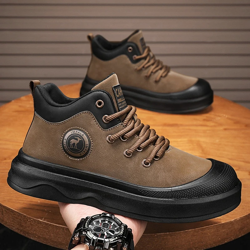 

Retro Boots Men's Work oes Spring Thi Bot Mid-Cut Sports Anti-Slip Waterproof Workwear Casual Faion Boots