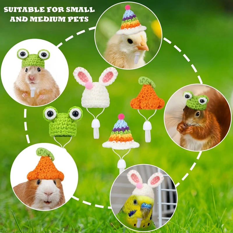 4 Pieces Hamster Hat Mini Small Animals Hat With Adjustable Strap Lovely Hand Knitted Frog Rainbow Carrot Tiny Hats Easy To Use