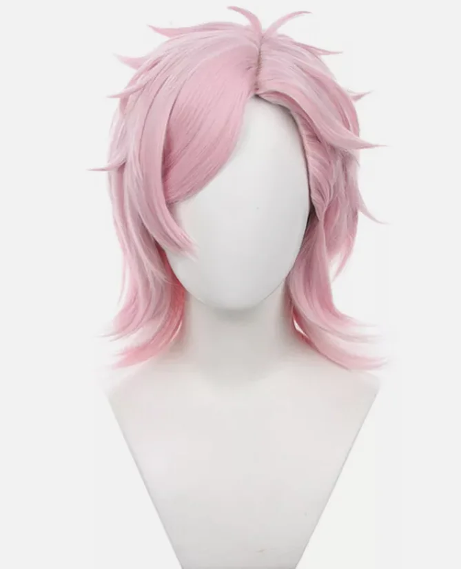 Windbreker Mitsuki Kiryu Cosplay Pruiken 43 cm Kort Roze Mannen Synthetisch Haar