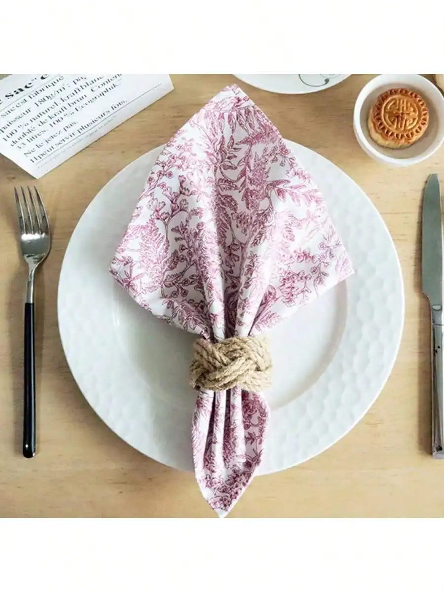 

6pcs Colorful plant-printed cloth napkins, suitable for Valentine's Day, weddings, and daily use.