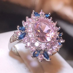 Luxury Engagement Rings For Women Accessories Wedding Band Pink Stone Shiny Champagne AAA Cubic Zirconia female Ring