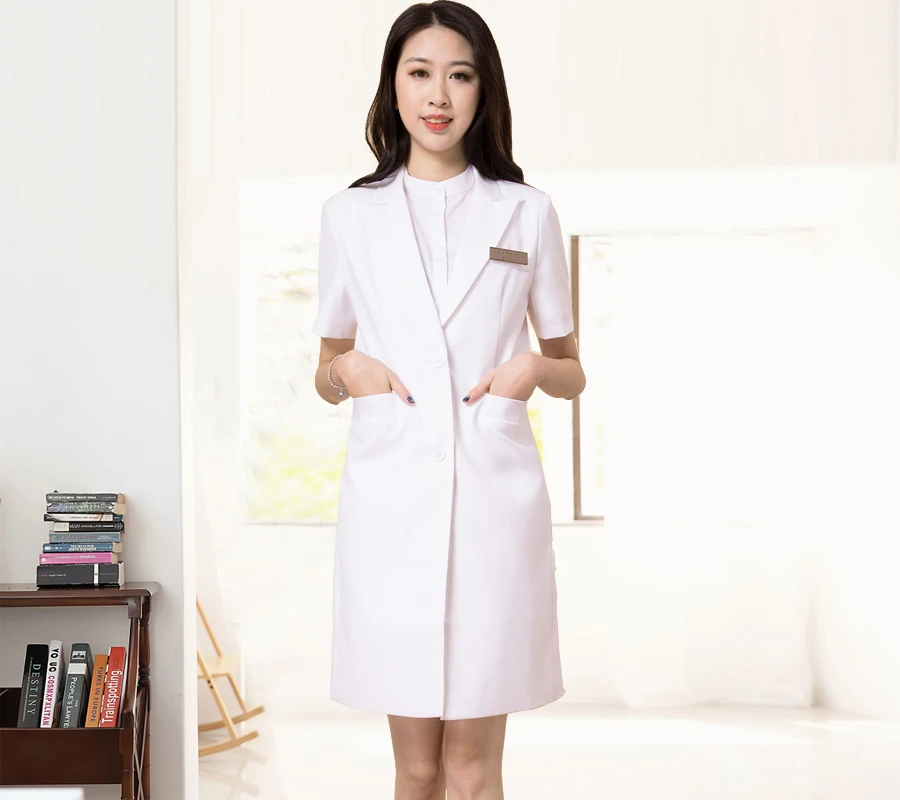 

Korean Style Medical Work Uniform Short Sleeve Lab Coat for Beauty Tattooist Mid-Length Summer Fashion Women's Clothing