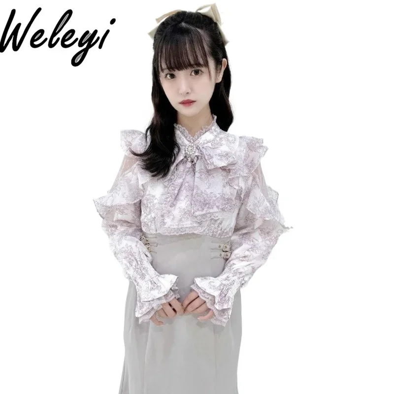 Ropa Mujer Kawaii Lolita Dresses Spring and Autumn Cutecore New Pattern Splicing Lace Retro Long Sleeve Elegant Fishtail Kleider