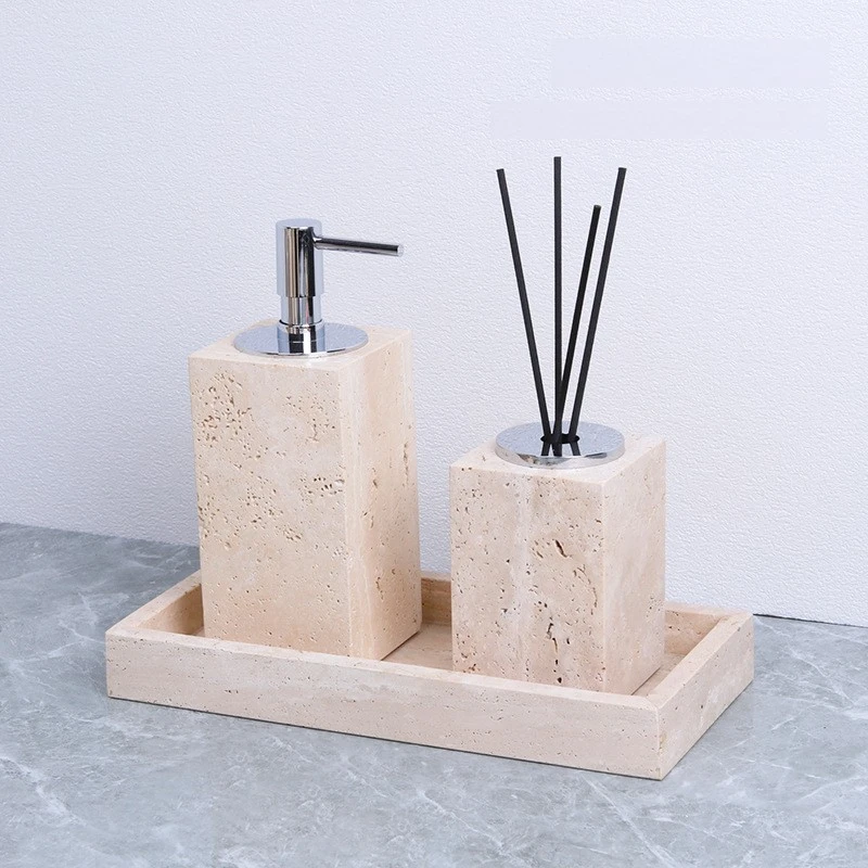 Natural Marble Yellow Tissue Boxes Light Luxury Durable Bathroom Wash Sets Retro Antique Style Hand Sanitizer Bottles Home