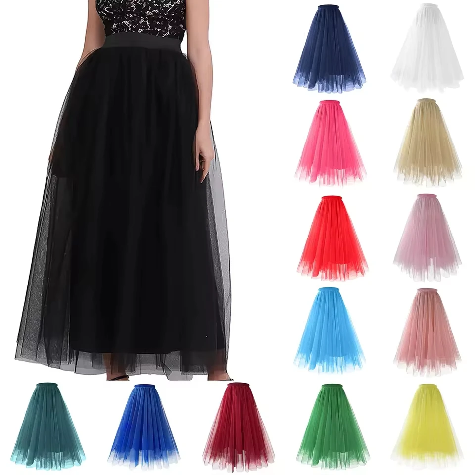 Tiered Layered Mesh Skirts Ballet Prom Party Tutu A Line Midi Skirt A-Line Long Skirts Carnival Performance Costume Skirts