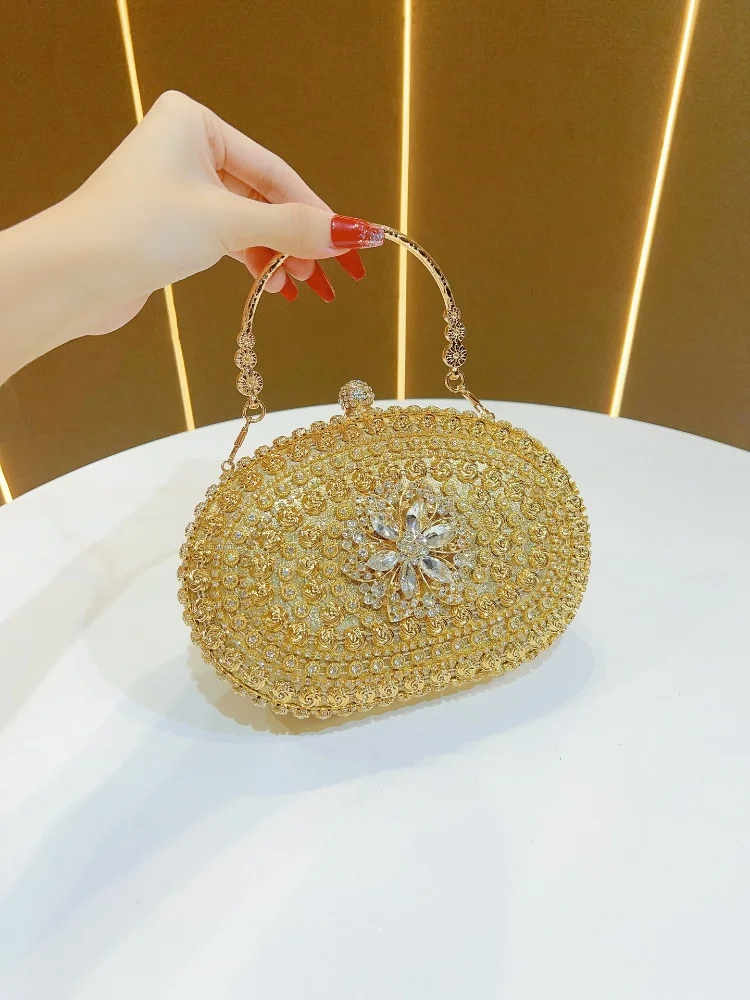 Tas Tangan Malam Bertabur Berlian Berkilau Mewah Dompet Pernikahan Berpayet Gesper Logam Wanita Tas Pengantin Desain Bunga Clutch