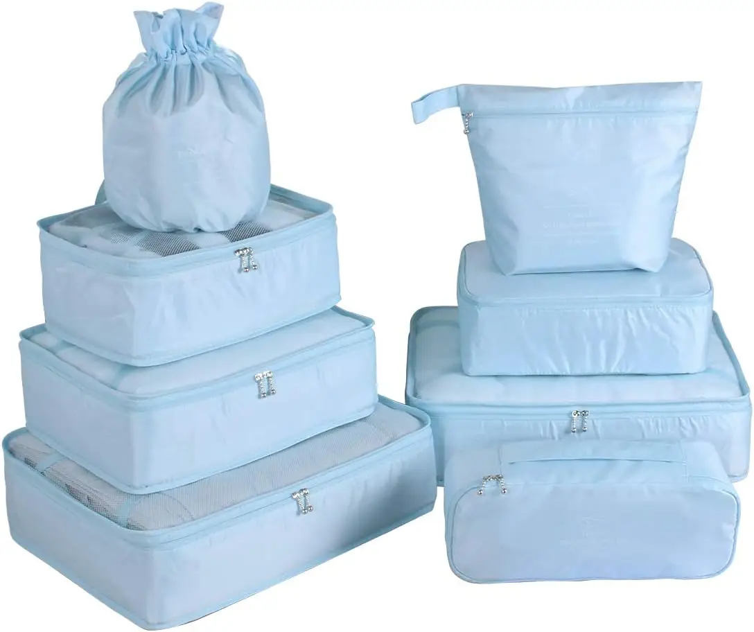 

8-Piece Travel Packing Cubes Set with Shoe Bag & Toiletry Bag for Organized Luggage