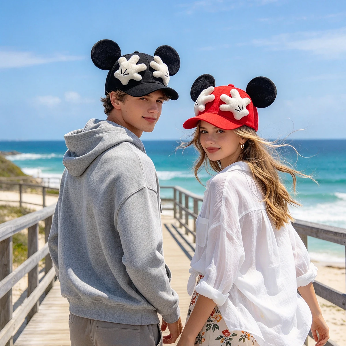 Cartoon Mouse Ears Baseball Cap Unisex Plush Palm Decor Adjustable Snapback Hat Outdoor Travel Sun Hat as Birthday Party Gift