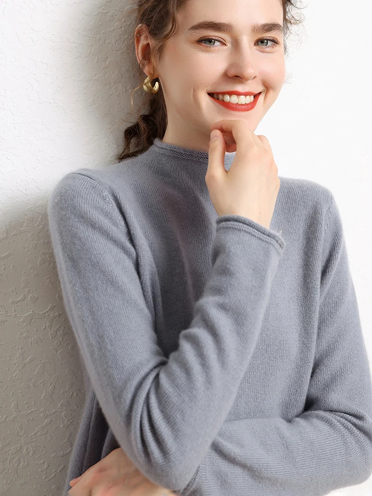 새로운 세련된 가을 겨울 여성 솔리드 컬러 기본 스웨터 롤업 두꺼운 부드러운 따뜻한 100% 캐시미어 니트 여성 의류상의
