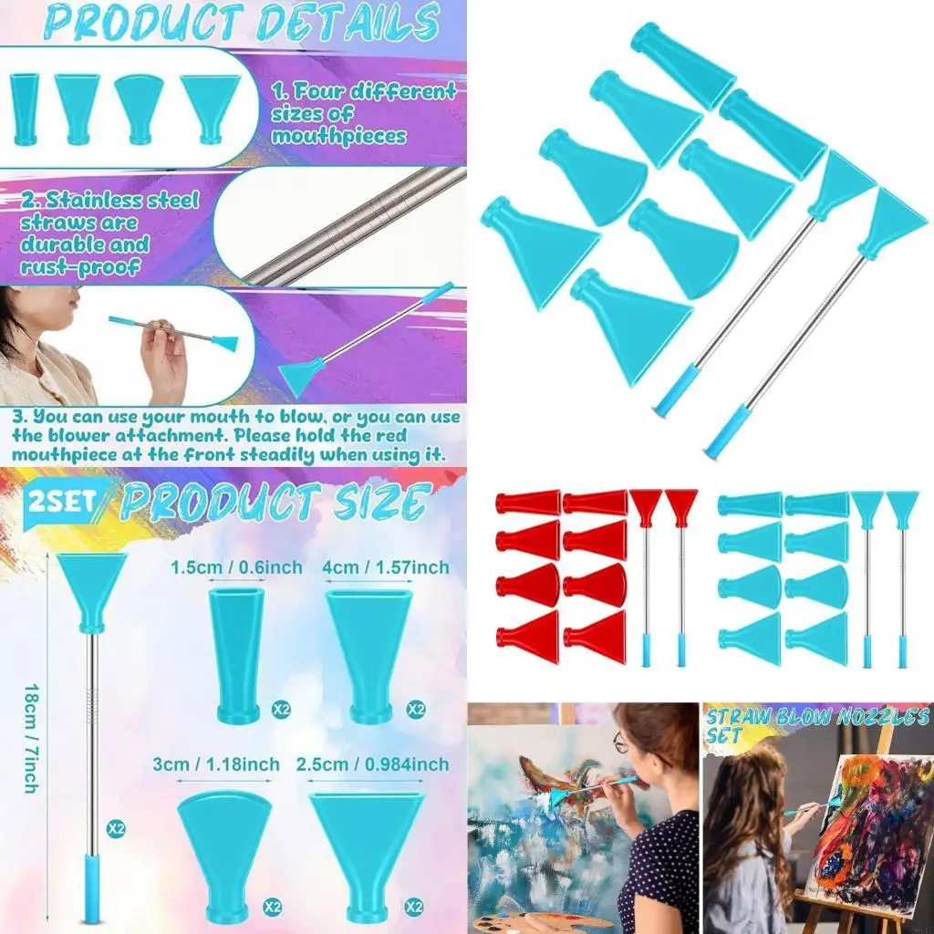 

964E Fluid Art Painting Tool With 4 Size Of Blowing Nozzles For Intricate Designs