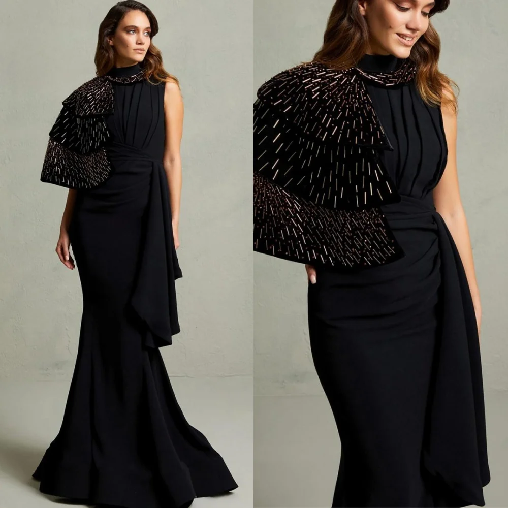 

Customized Elegant Black Jersey Homecoming Dress Temperament One Shoulder Tiered Mermaid Beading Zipper Back Celebrity Gowns