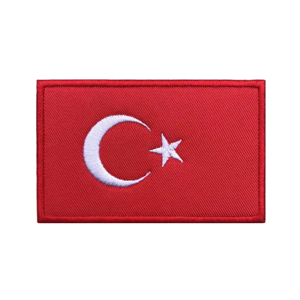 1PC Turkish Flag Turkey Armband Embroidered Patch Hook & Loop Or Iron On Embroidery  Badge Cloth Military Moral Stripe