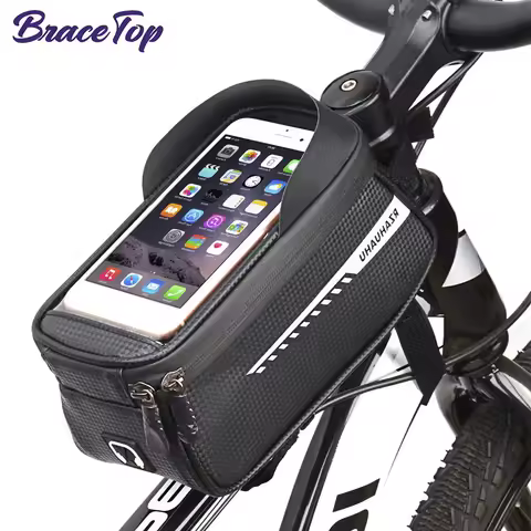 1 Pcs Bike Toptube Bag with Phone Holder - Bicycle Waterproof Front Frame Top Tube Cycling Phone GPS Mount Pouch Bag Compatible