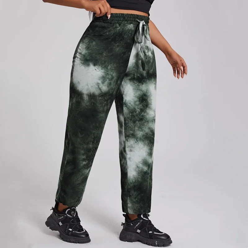 Elastic Tie Dye Jogger Pants, feminino calças esportivas, cintura casual com cordão, plus size, tamanho grande, verão, primavera, 7XL, 8XL