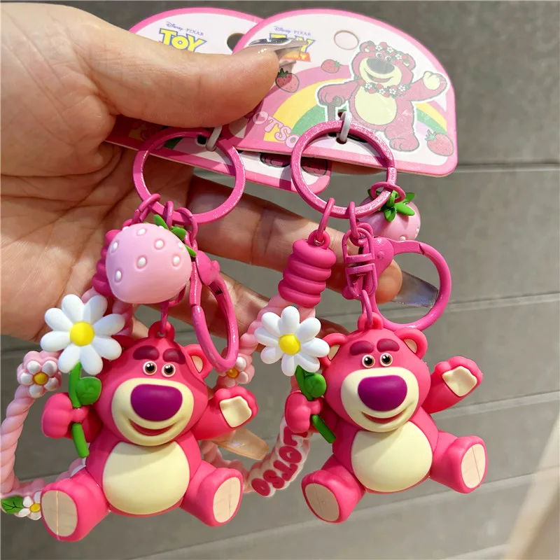 Authentic Toy Story Strawberry Bear Doll Keychain Couple's Bag Pendant Toy Collectible Figures Animation Derivative Products