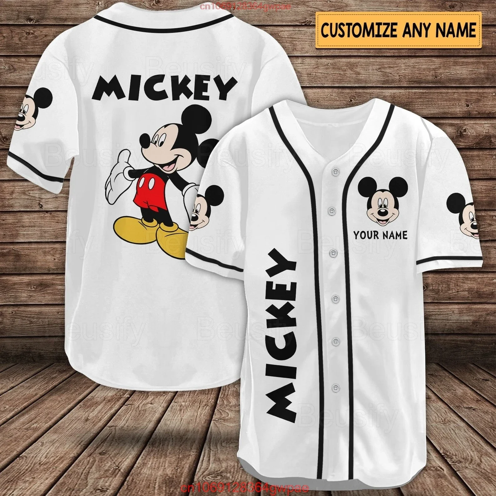 Disney Baseball Jersey Custom Name Women's Mickey Baseball Jersey Fashionable Disney Short Sleeve Hawaiian Shirt Track Top