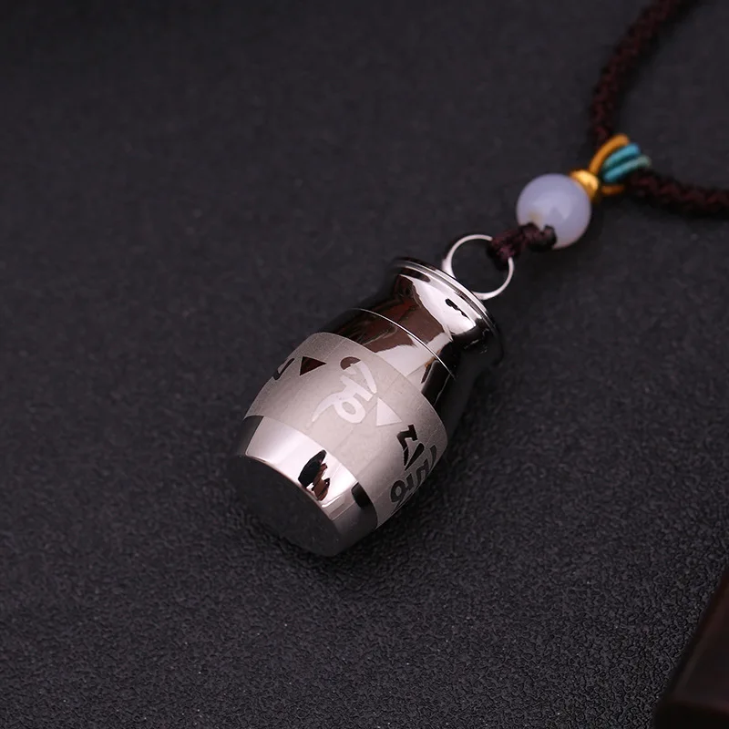 Chinese Style Six True Words Openable Hollow Lucky Blessing Pendant Necklace Stainless Steel Mini Pill Box Good Luck Fortune Amu - view 3