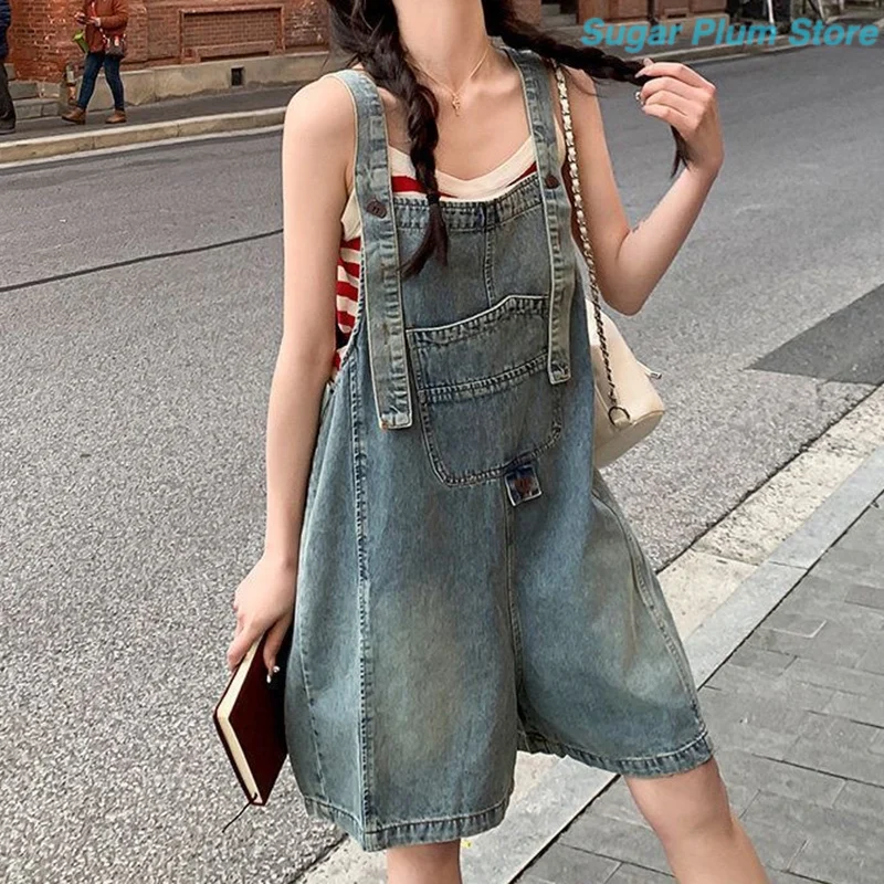 Japanese Sweet Wind Girl Summer New Denim Strap Shorts Pocket Design Soft and Fresh Fashion Casual Commuting Slim Trend Pants.