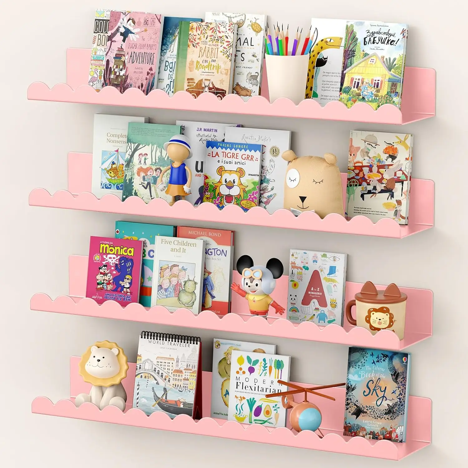 

Floating Shelves for Wall, 23 Inch Metal Nursery Book Shelves 4 Pack, Wall Mt Book Shelf for Kids Rm, Bed, Bath...