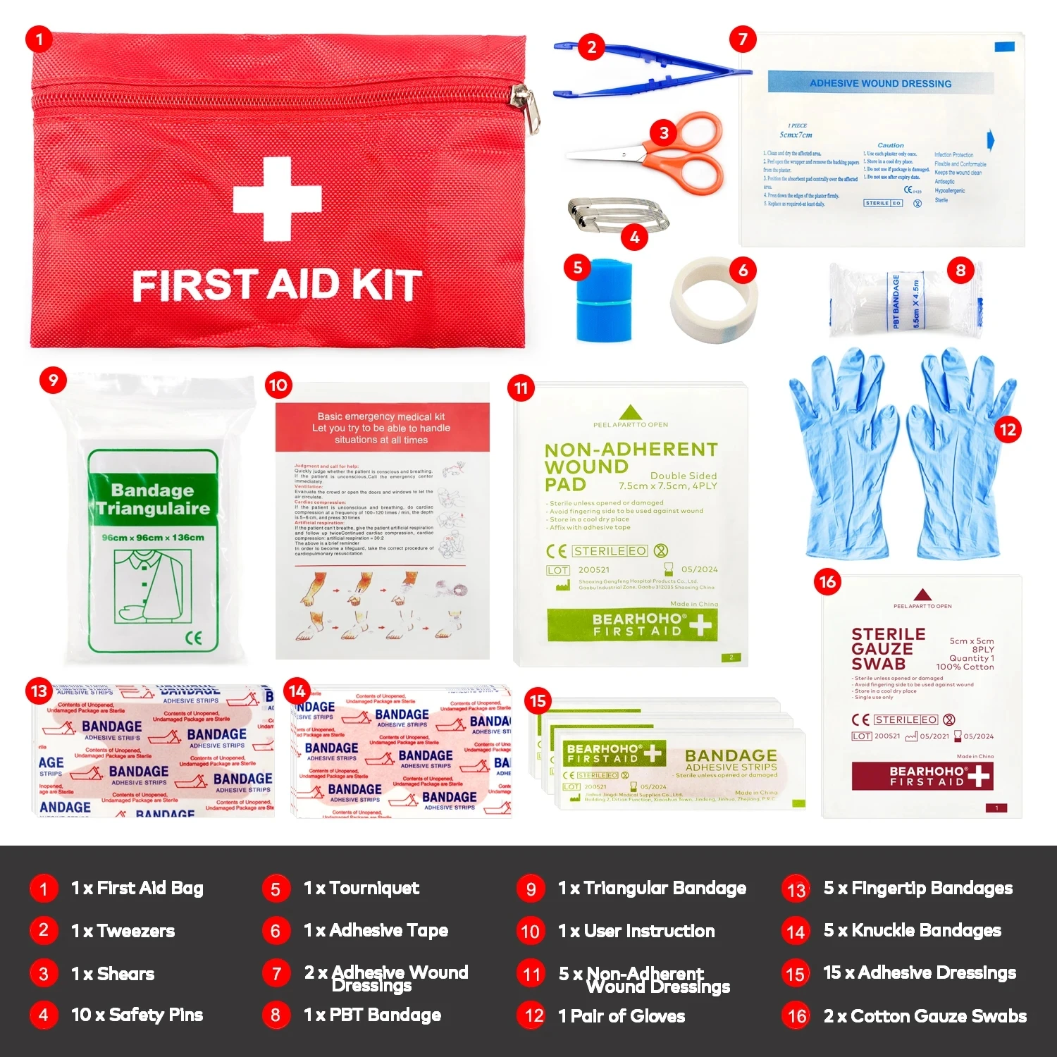 53 Pcs First Aid Kit Outdoor Emergency Bag Car Survival Kit Home Medical Supplies Storage Bag Camping Travel Medical Organizer