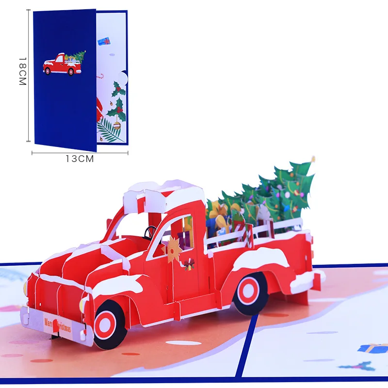 10pcs Handmade Origami Christmas Tree Truck 3D Pop UP Greeting Invitation Card For Wish Thanks Baby Wedding Birthday Party Gift