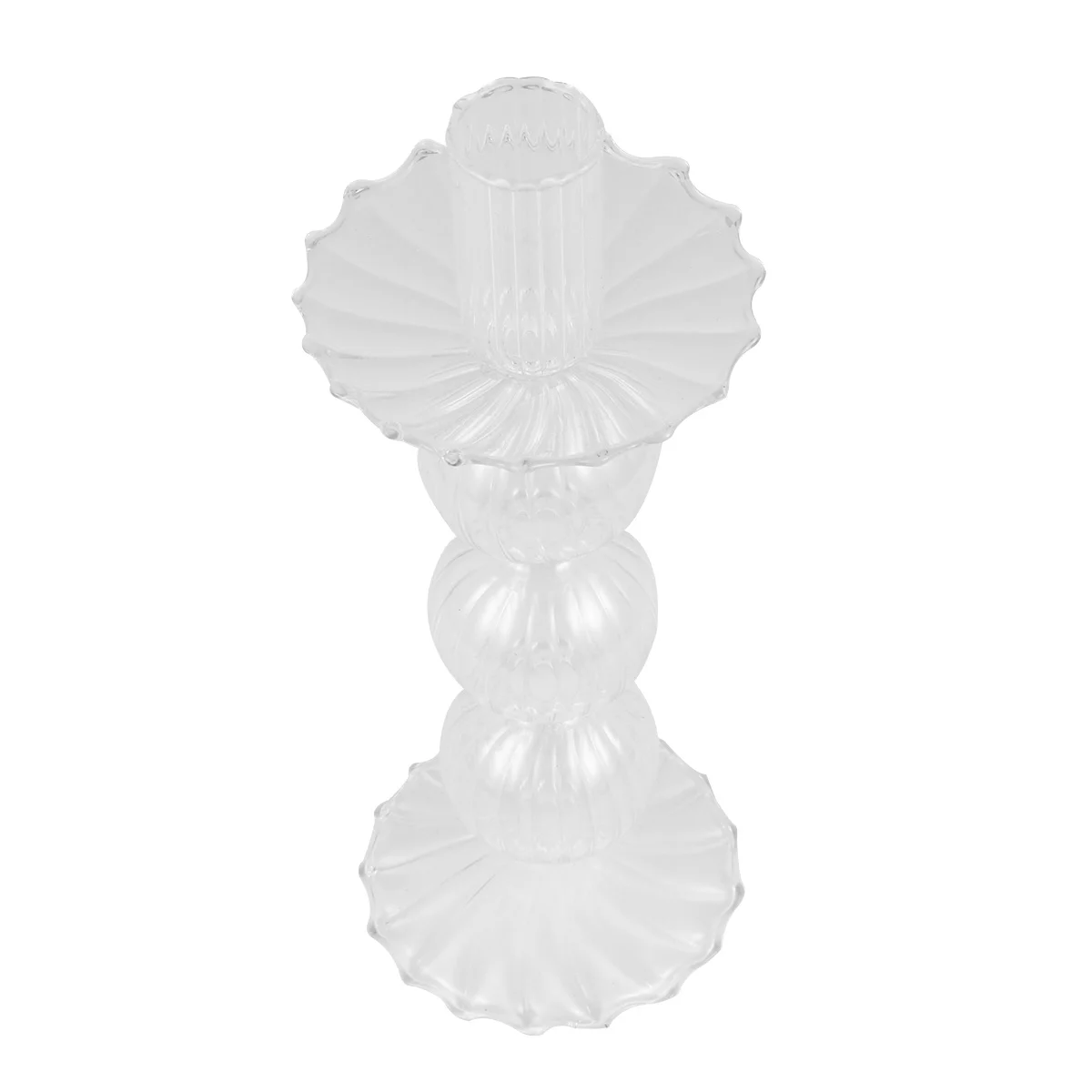 

Glass Stripe Candlestick Tall Vintage Transparent Unique Design Stable Pedestal Functional Decorative Creative Holder