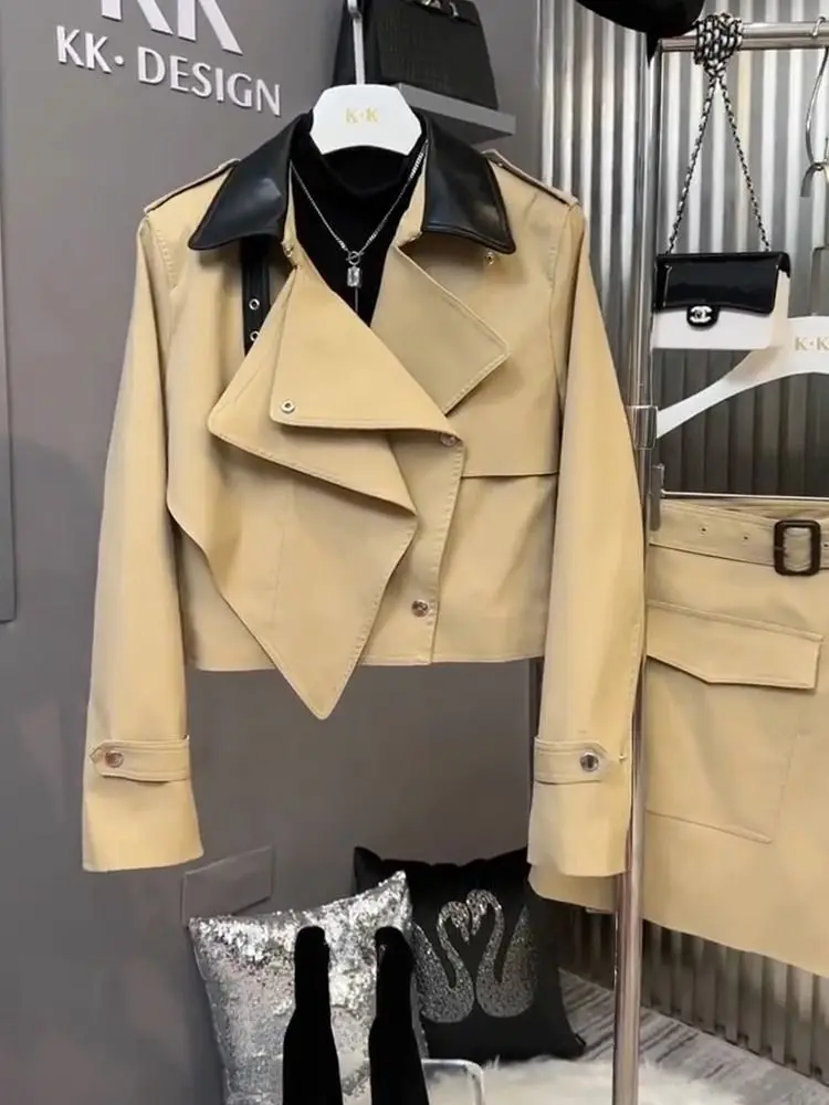 Autumn new women's clothing light luxury high-end fashion khaki windbreaker jacket short skirt  two piece sets womens outifits