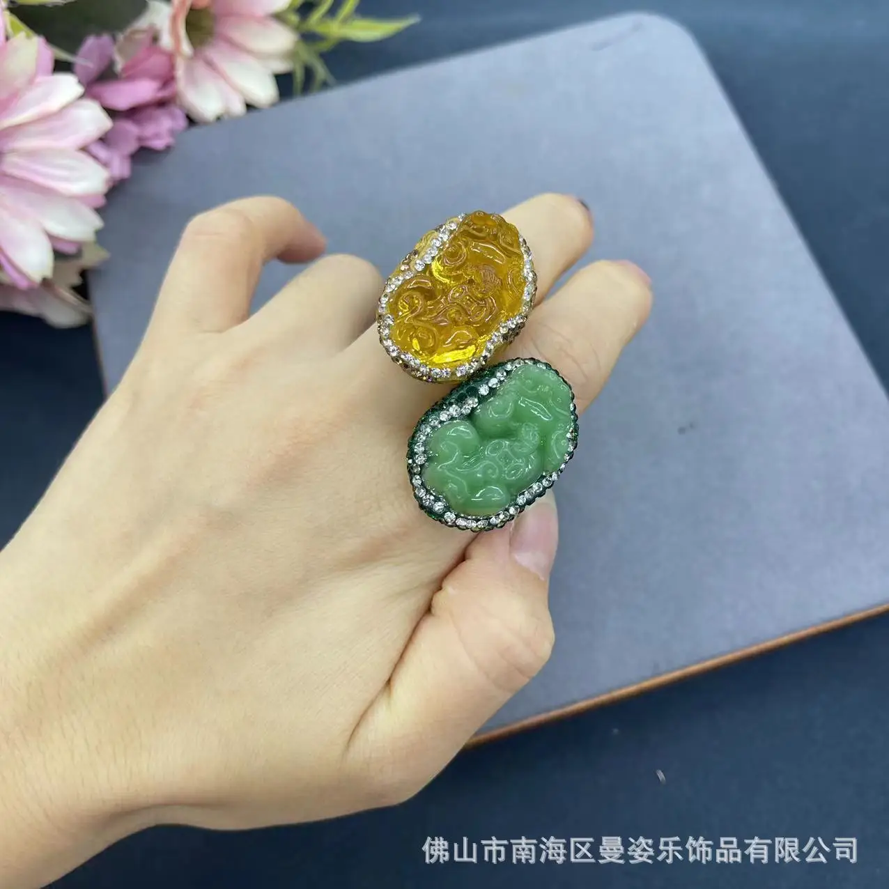 DIY accessories Glazed Pipe Jade Ring European Pottery Clay Live Ring 18K Real Gold Color Retaining Electroplating Niche Accesso