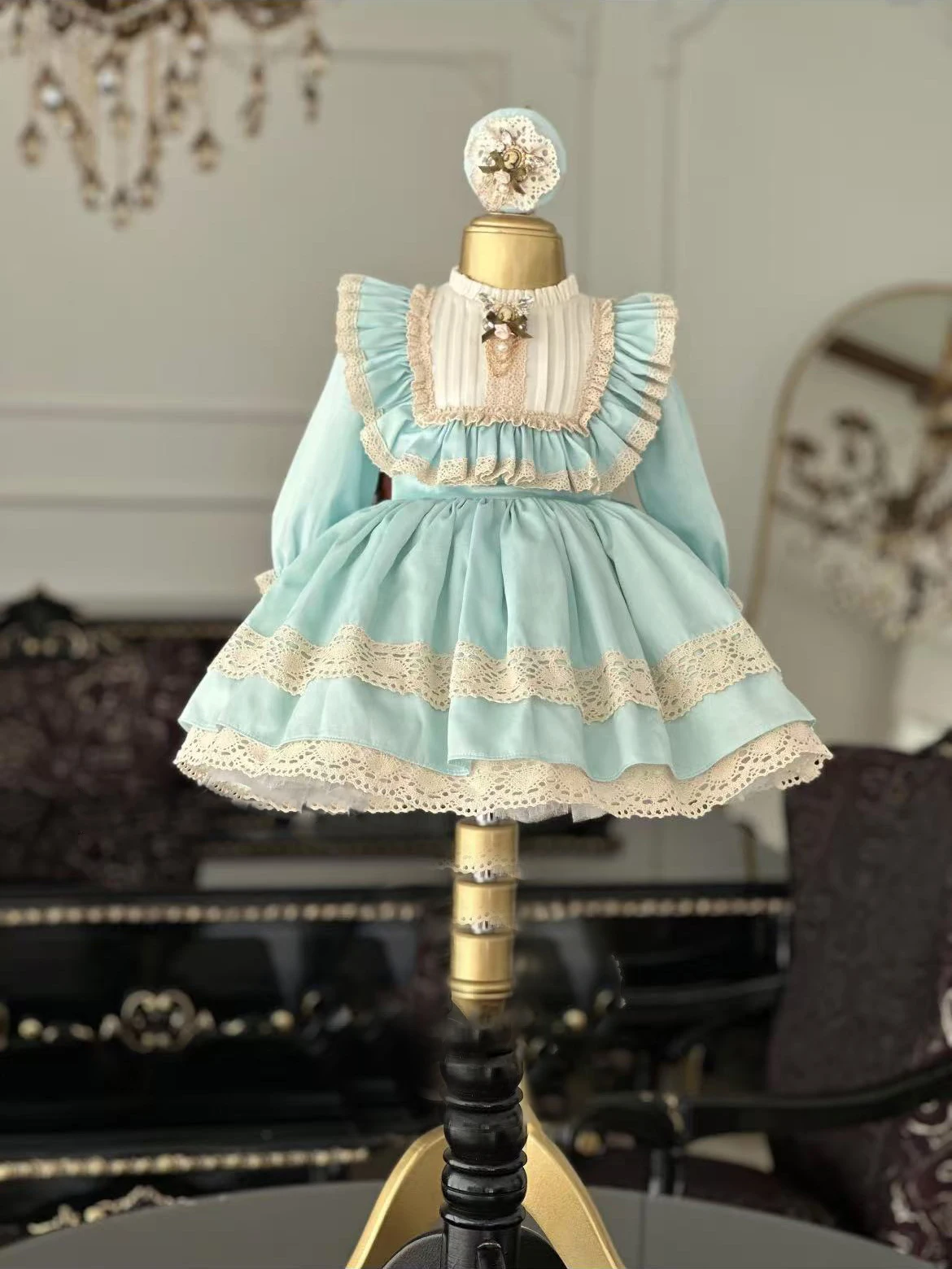 0-12Y Baby Girl Summer Green Turkish Vintage Princess Dress for Birthday Party Holiday Eid Photograph C161