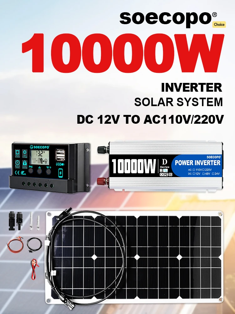 10000W Komplettes flexibles Solarpanel-System 12V zu 110V 220V Wechselrichter 100A Regler Off-Grid Solar-Kit für Bauernhof, Ranch, Zuhause, Wohnmobil