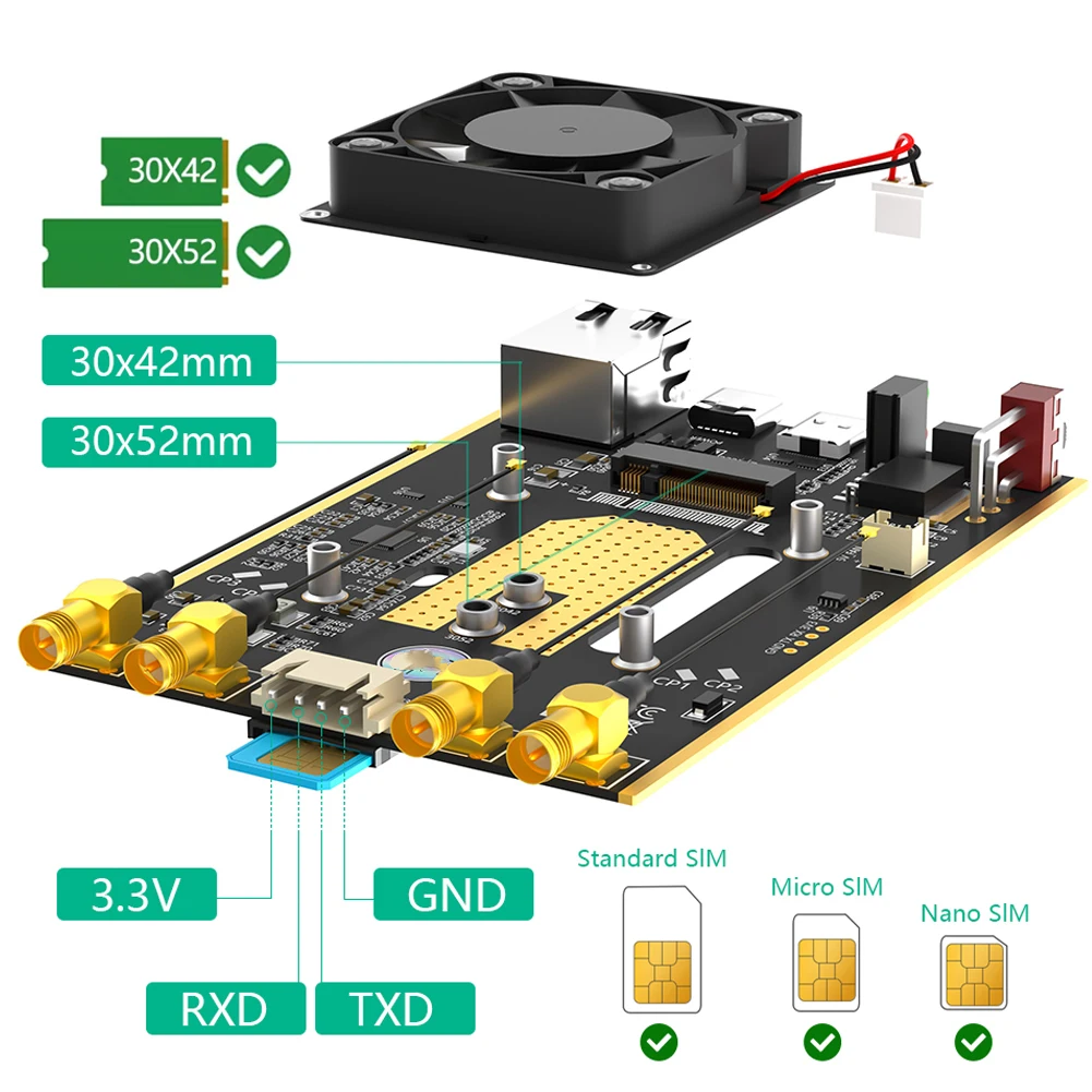 NGFF M.2 naar USB 3.0-adapter met simkaartsleuf Draadloze kaartconverter 4-antenne draadloze moduleadapter voor pc
