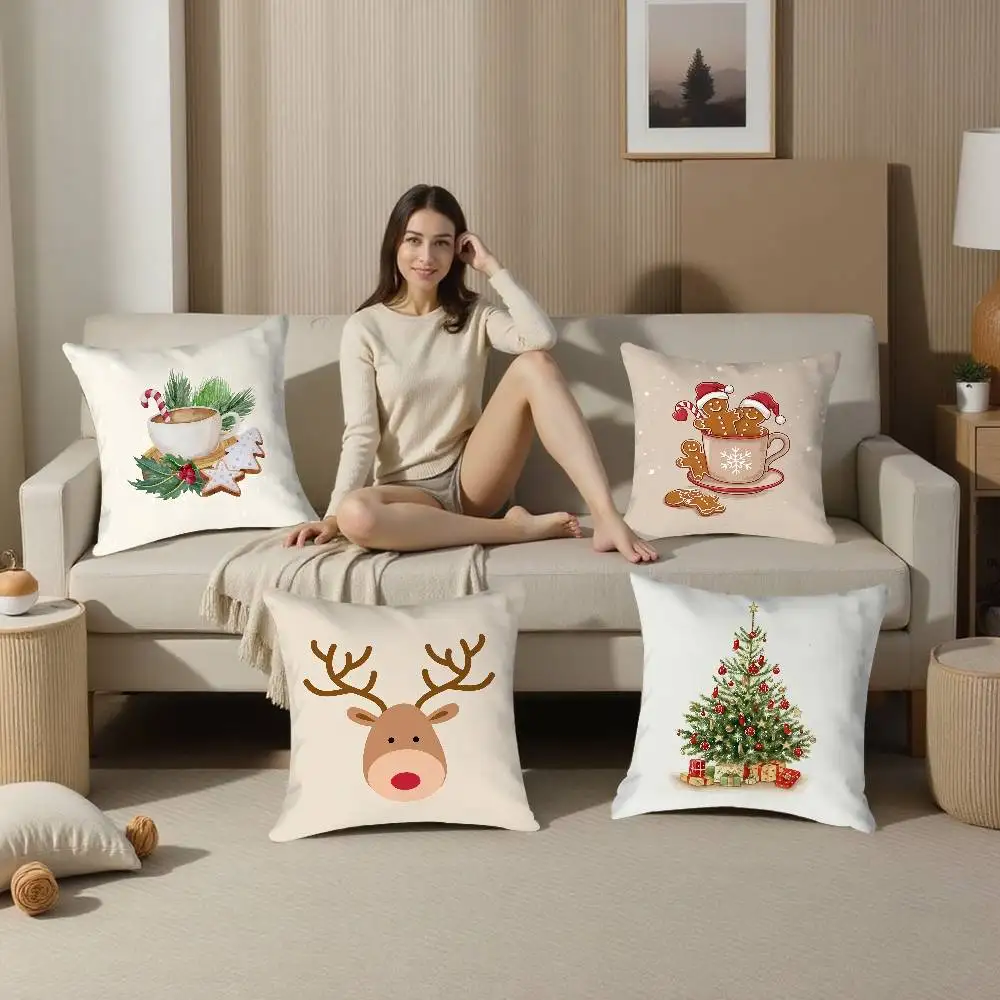 Weihnachten Santa und Hirsch Kissenbezug Sofa Wohnzimmer Schlafzimmer doppelseitiger Druck quadratisches Kissen Nickerchen Zeit Kissenbezug